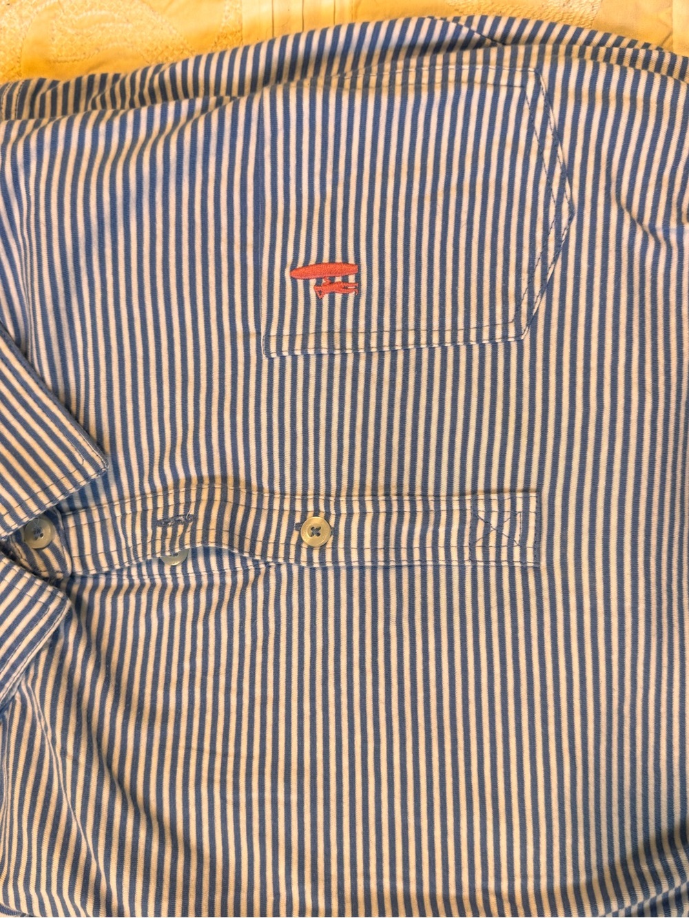 johnnie-O Blue and White Striped Casual Button-Down Shirt with Red Logo